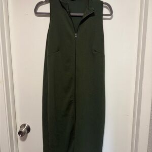 Fashion Nova Dark Green Zip-Up Midi Dress